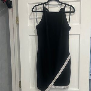 BCX Black Mini Dress with Silver Diagonal Trim
